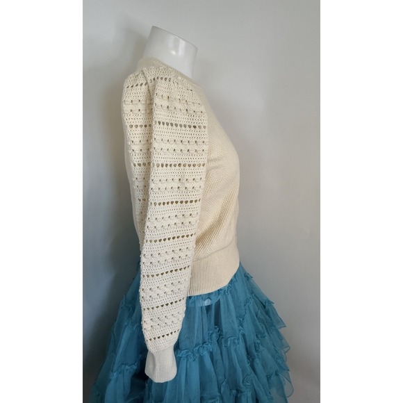 Madewell Ivory Bobble Sleeves Pullover Merino Wool Cotton Blend Sweater Sz Small - Picture 15 of 16